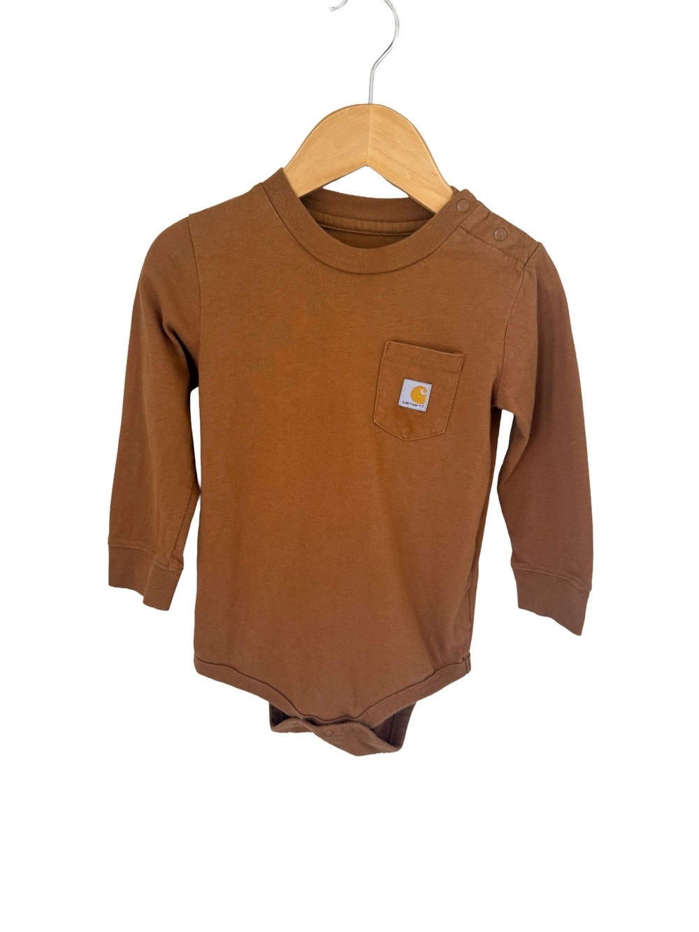 Carhartt Kids Long-Sleeve Pocket Bodysuit — Brown 24 months